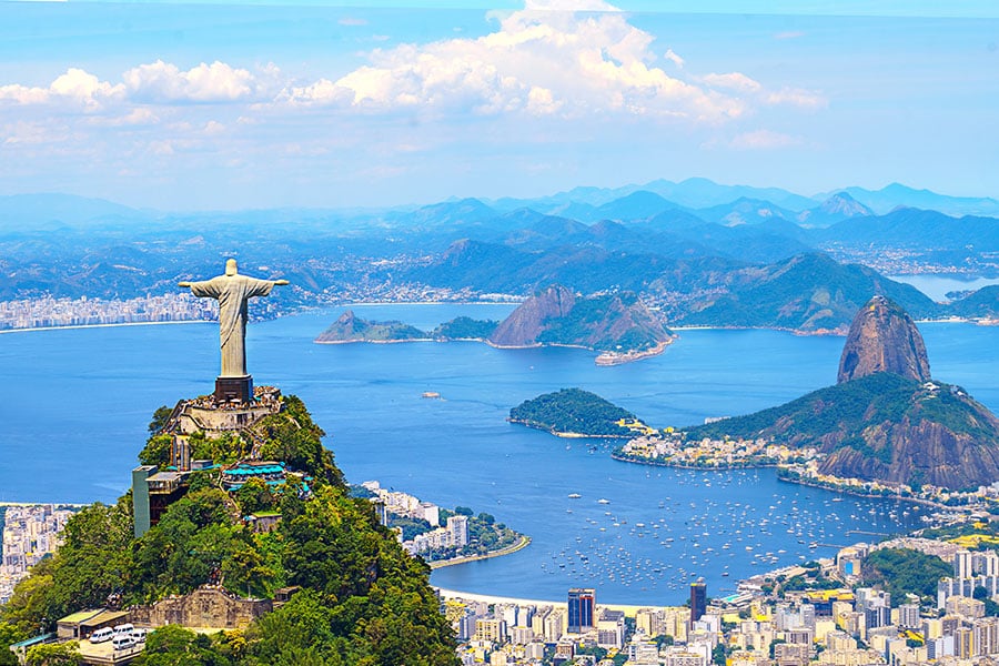 Aerial view of Rio de Janeiro with Christ Redeemer and Corcovado Mountain