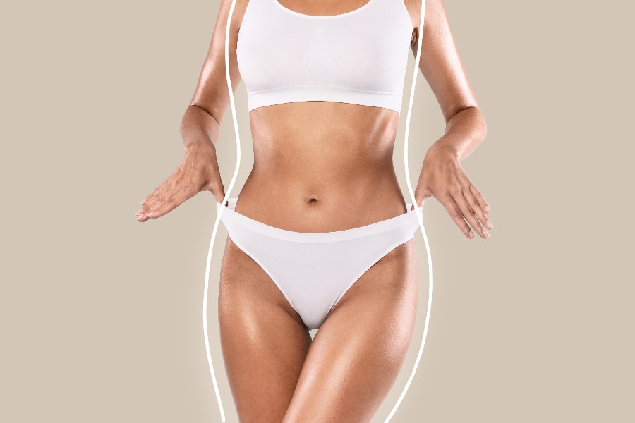 Unrecognizable Lady Posing Isolated On Blue Studio Background